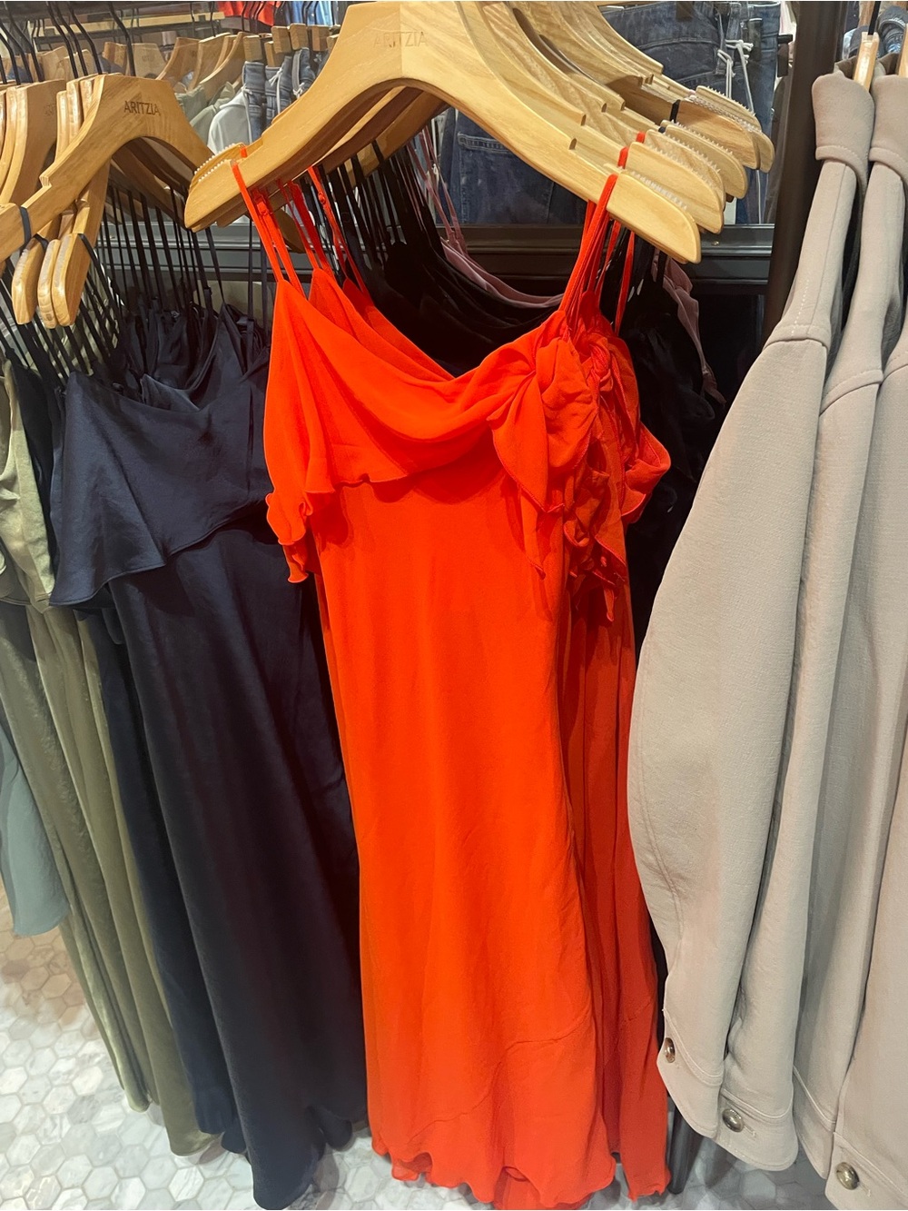 Red Spaghetti-Strap Slip Dress